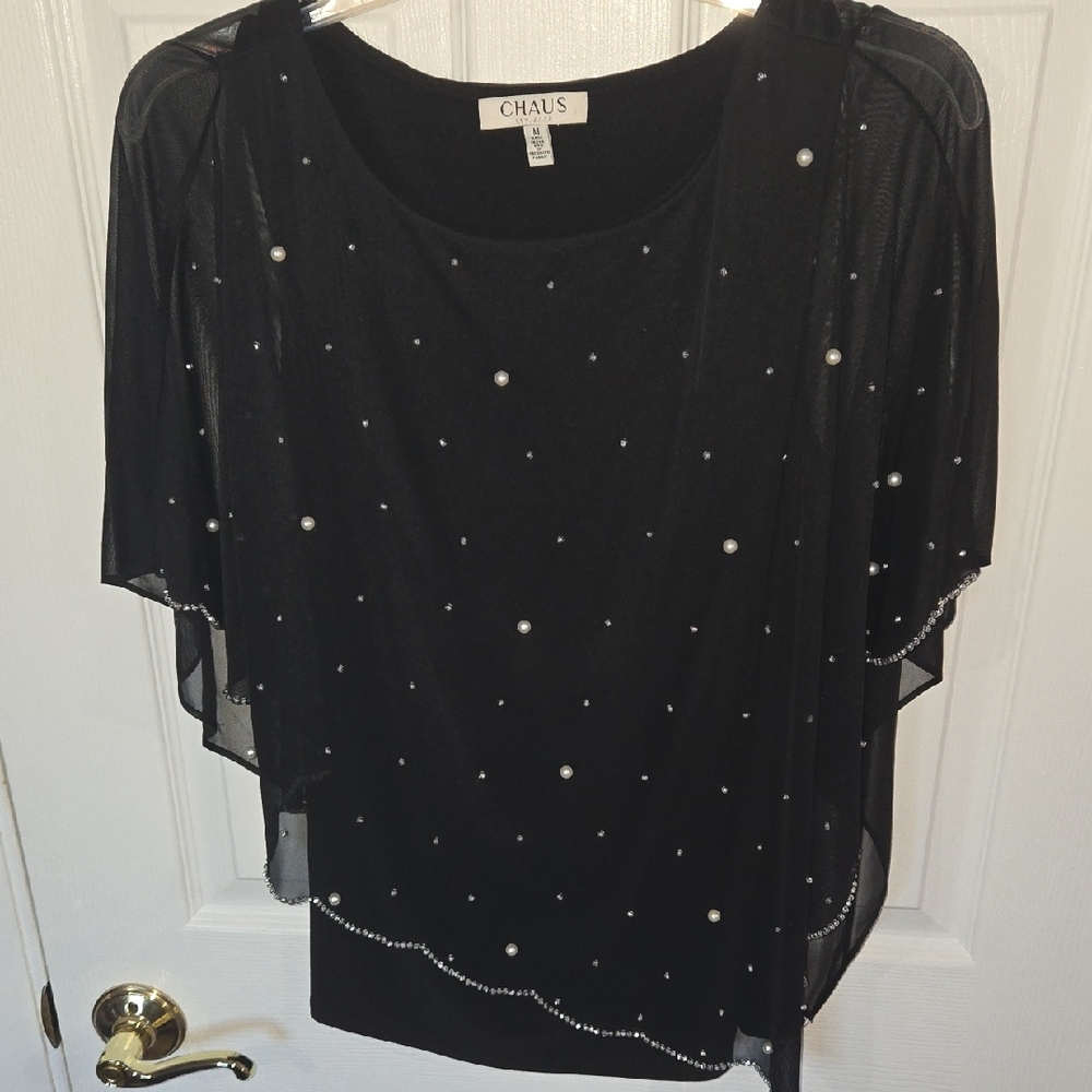 Chaus Elegant Black Beaded Blouse